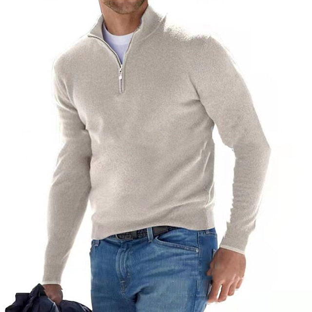 Merino Zip V-Neck Pullover – Herrenpullover aus Merinowolle mit Reißverschluss