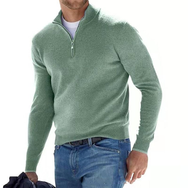 Merino Zip V-Neck Pullover – Herrenpullover aus Merinowolle mit Reißverschluss