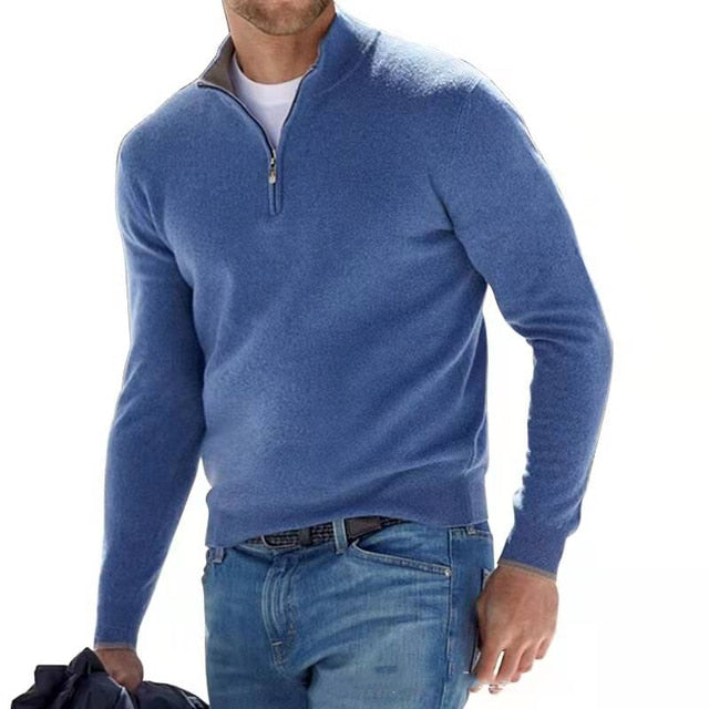 Merino Zip V-Neck Pullover – Herrenpullover aus Merinowolle mit Reißverschluss