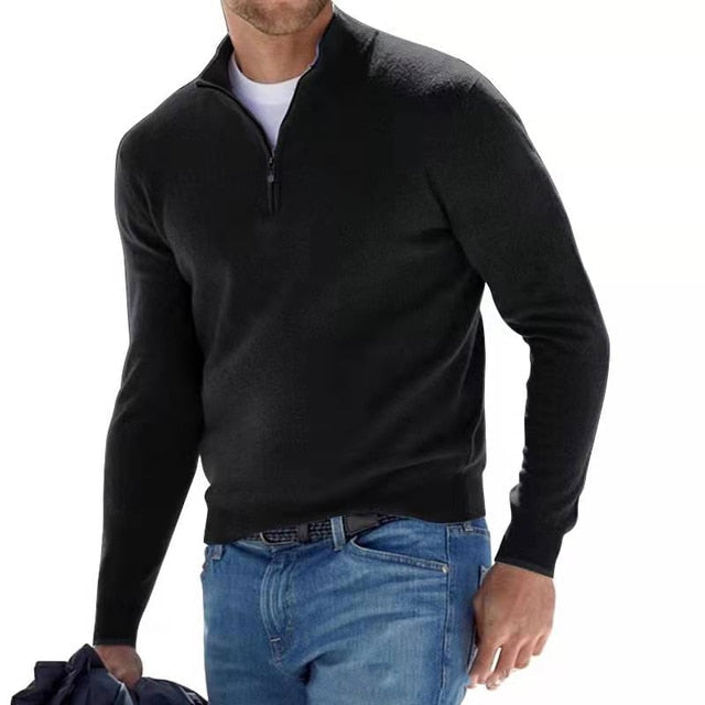 Merino Zip V-Neck Pullover – Herrenpullover aus Merinowolle mit Reißverschluss