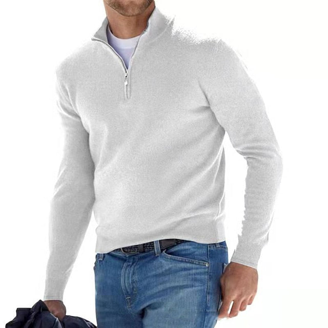 Merino Zip V-Neck Pullover – Herrenpullover aus Merinowolle mit Reißverschluss