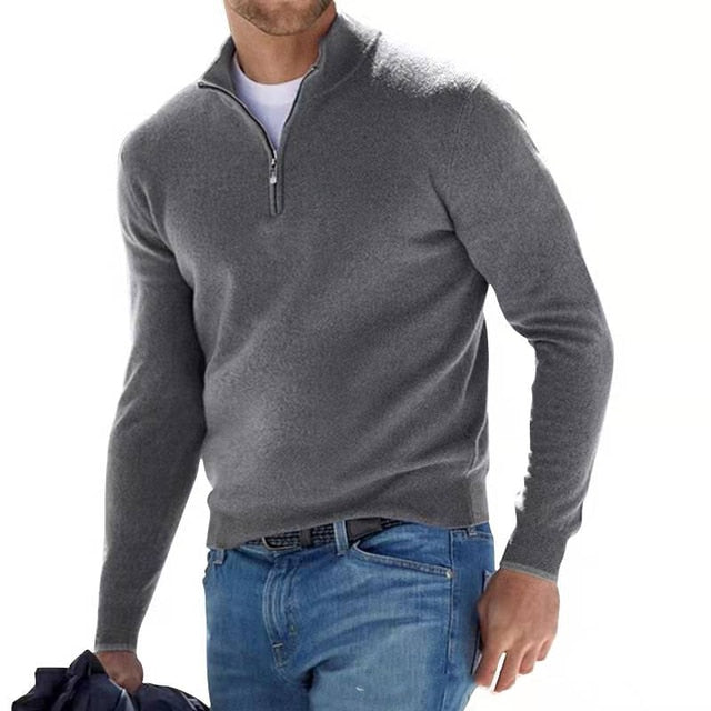 Merino Zip V-Neck Pullover – Herrenpullover aus Merinowolle mit Reißverschluss