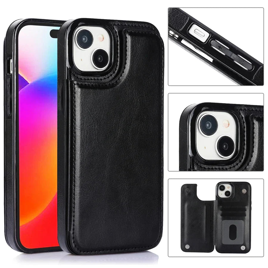 PORTAFOGLIO IN PELLE – Elegante custodia per smartphone con scomparti per carte