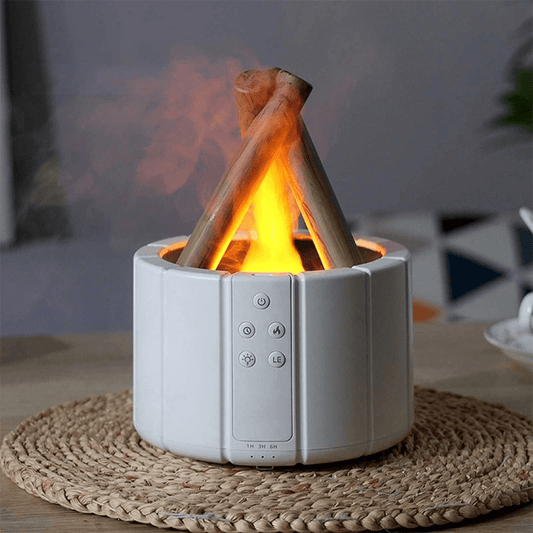AuroMist Ultraschall-Flammen-Luftbefeuchter | Gemütlicher Luftbefeuchter mit Lagerfeuerlicht und Aromatherapie-Funktion