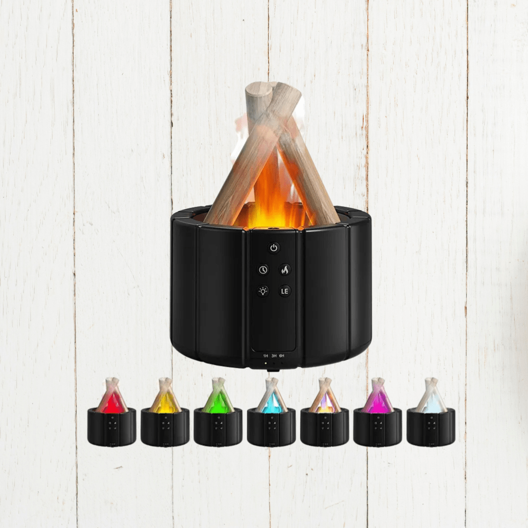 AuroMist Ultraschall-Flammen-Luftbefeuchter | Gemütlicher Luftbefeuchter mit Lagerfeuerlicht und Aromatherapie-Funktion