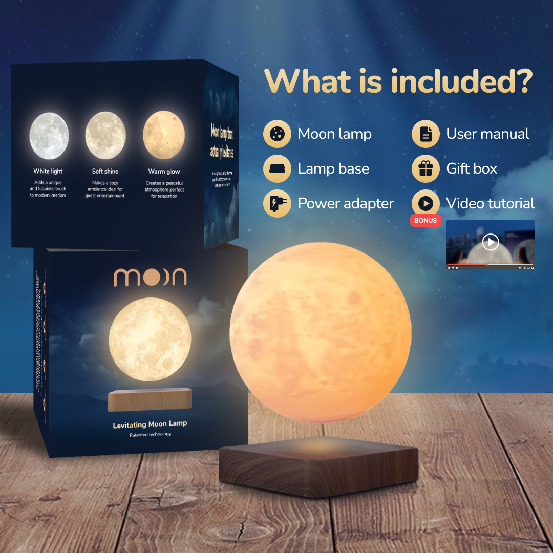 MOONFLOAT – Lámpara lunar flotante con cambio de color LED para una atmósfera relajante