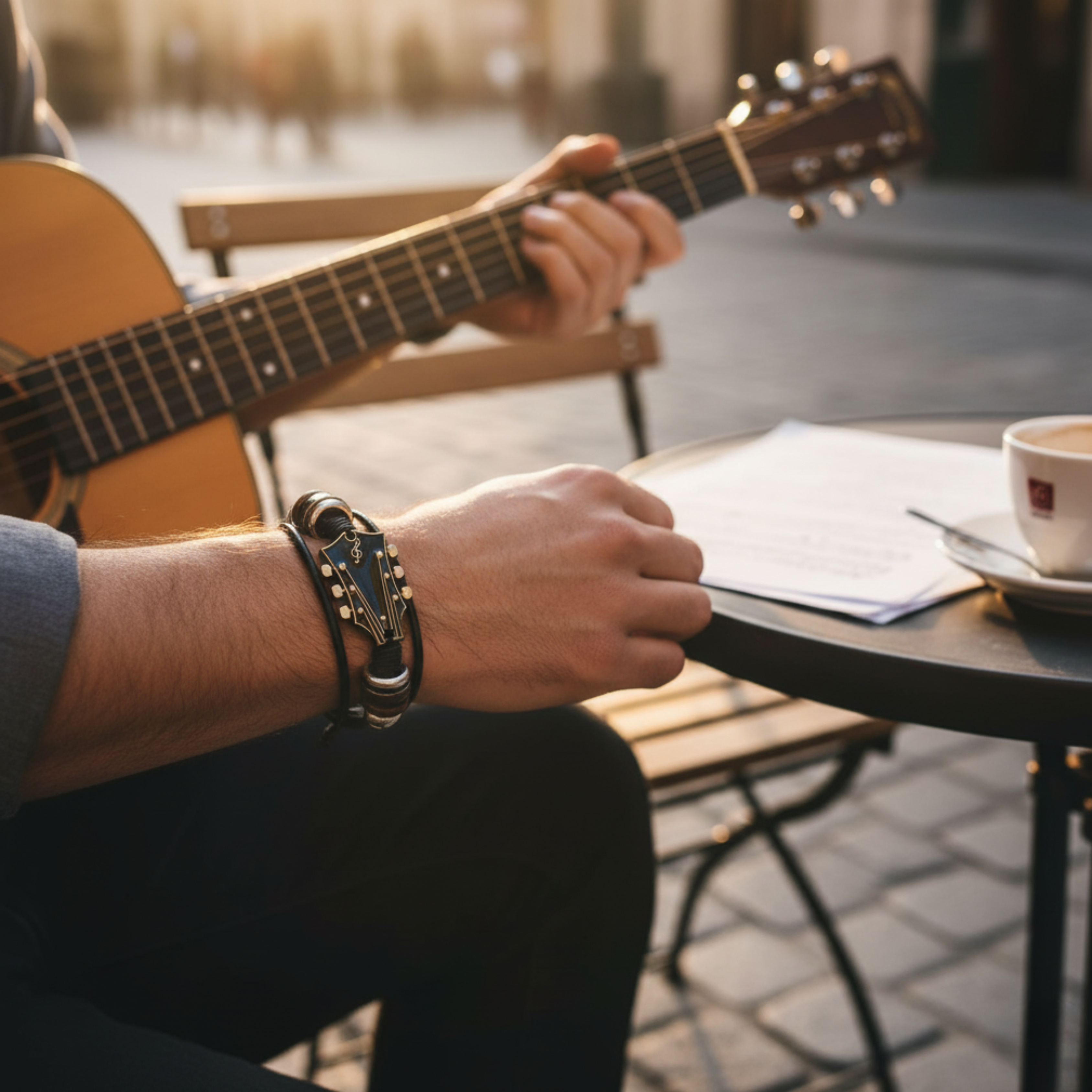 MUSIKSTRUM – Leather Bracelet with Guitar-Inspired Design 4