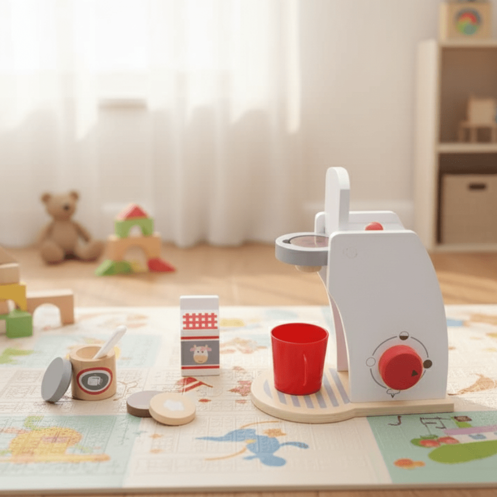 MiniChef Woodset – Holz Küchen-Spielset – Kaffeemaschine, Toaster & Mixer – Montessori Rollenspielküche