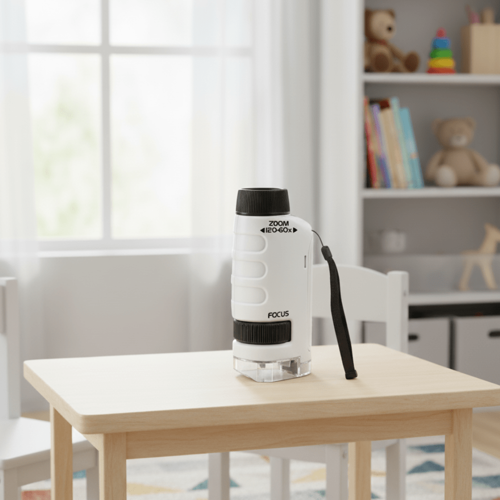 ExplorerLens – Tragbares Mikroskop für Kinder – 60x–120x Zoom – Entdecken & Lernen überall