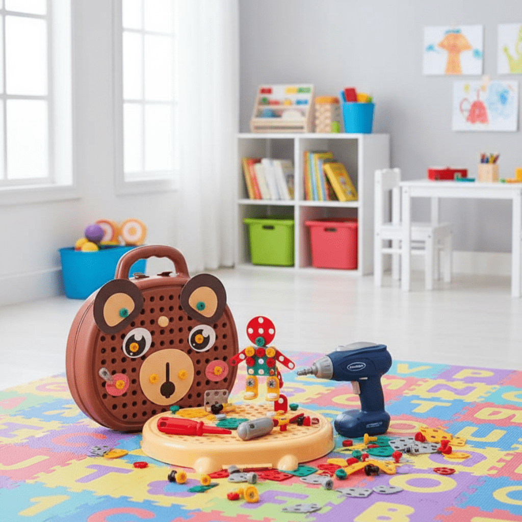 Mini Builder Tool Kit – 203-teiliges Konstruktionsspielzeug mit Mini-Bohrmaschine für Kinder ab 6 Jahren