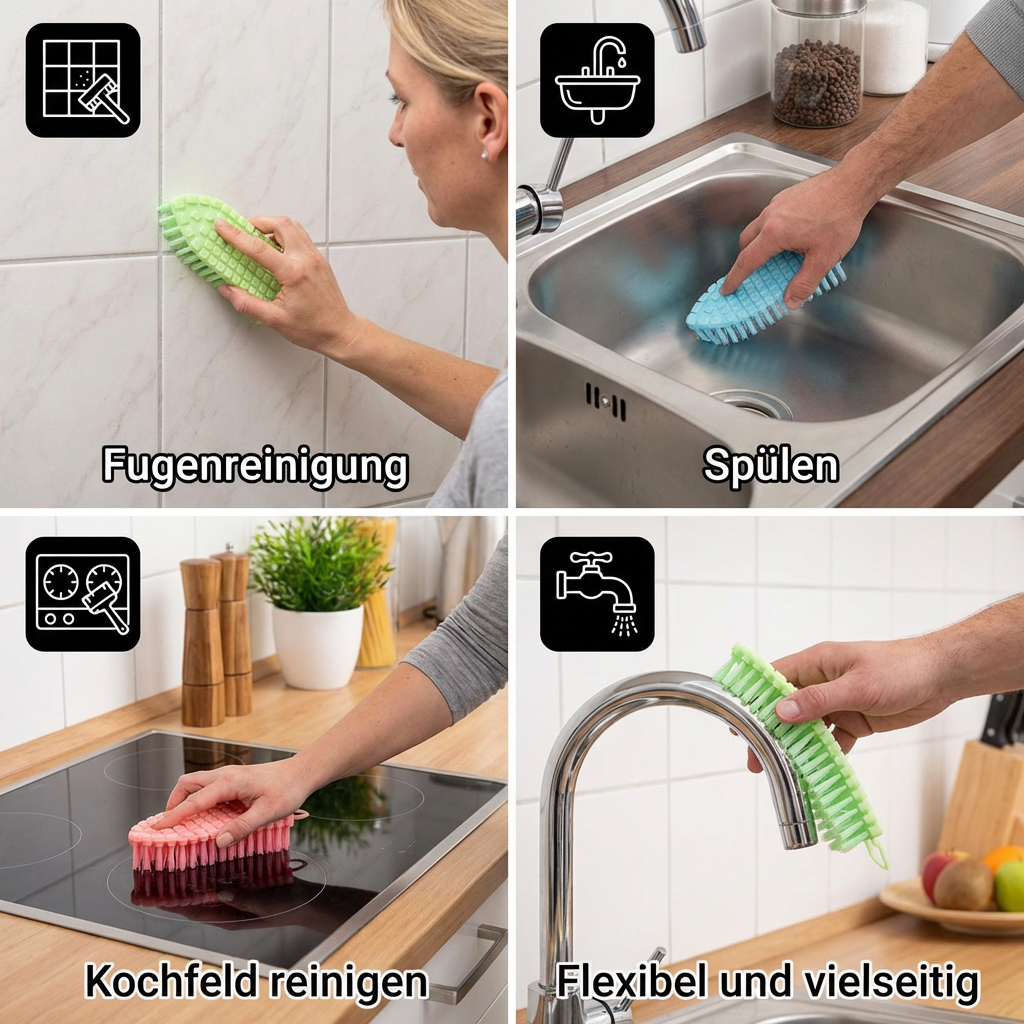Multifunktionale Reinigungsbürste – Flexible Haushaltsbürste für Küche, Bad und Fliesen