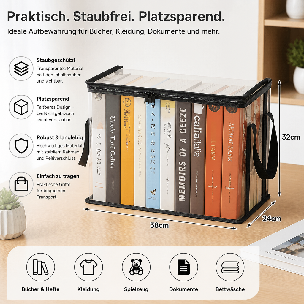 Transparente Aufbewahrungsbox (2 Stück) – Faltbarer Organizer gegen Staub & Unordnung