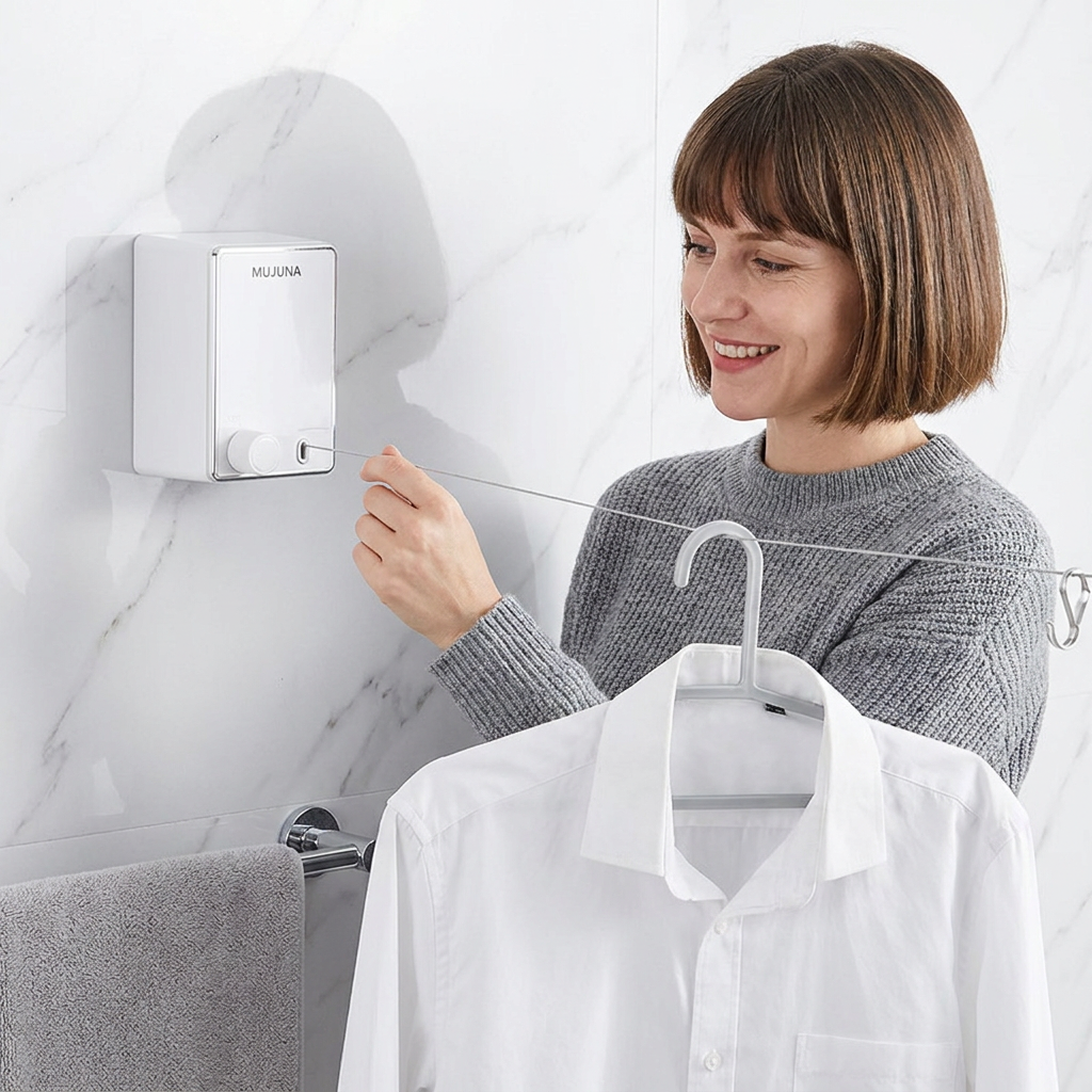 Unsichtbare Wäscheleine – ausziehbarer Stahlseil-Wäscheständer ohne Bohren für flexibles Trocknen