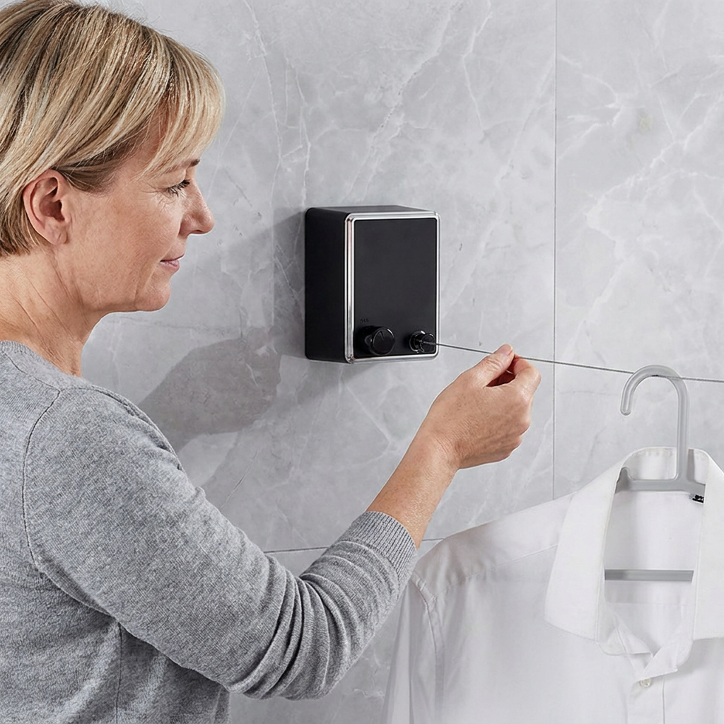 Unsichtbare Wäscheleine – ausziehbarer Stahlseil-Wäscheständer ohne Bohren für flexibles Trocknen