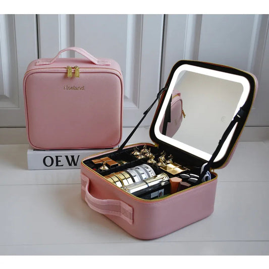 Mirrorglam Bolsa de Maquillaje – Espejo LED y Organizador para un Estilo Perfecto en Movimiento