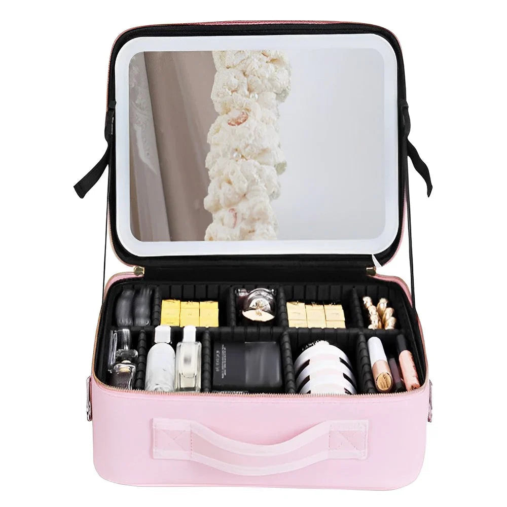 Mirrorglam Bolsa de Maquillaje – Espejo LED y Organizador para un Estilo Perfecto en Movimiento