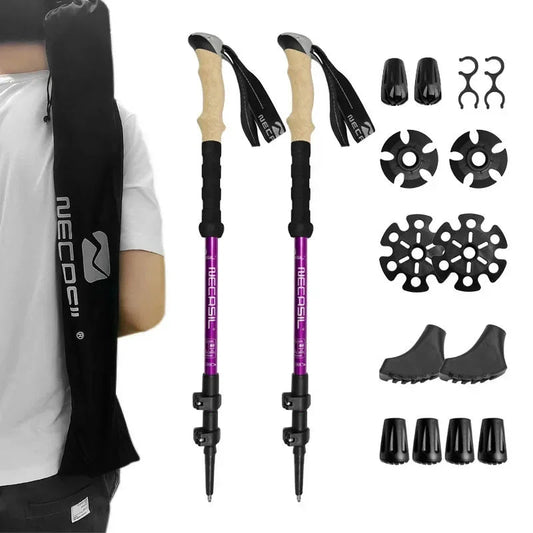 Bastones de trekking NECASIL – Bastones de senderismo plegables con mango de EVA y punta de goma