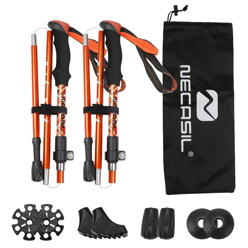 Bastones de trekking NECASIL – Bastones de senderismo plegables con mango de EVA y punta de goma