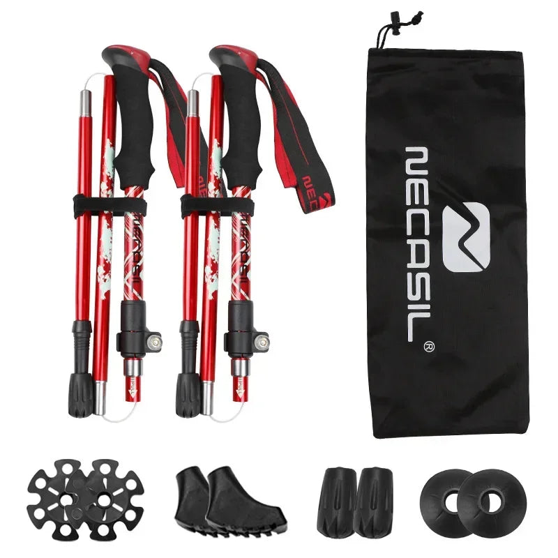 Bastones de trekking NECASIL – Bastones de senderismo plegables con mango de EVA y punta de goma