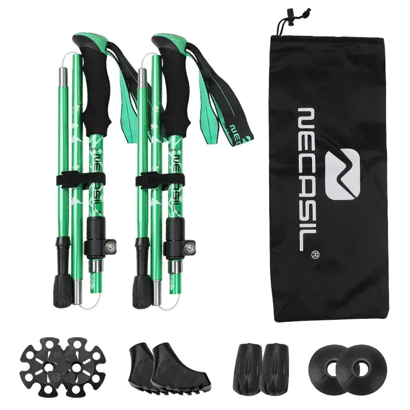 Bastones de trekking NECASIL – Bastones de senderismo plegables con mango de EVA y punta de goma
