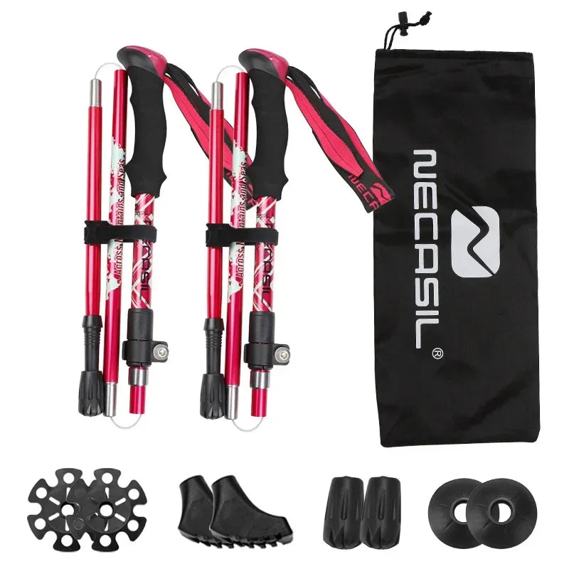 Bastones de trekking NECASIL – Bastones de senderismo plegables con mango de EVA y punta de goma