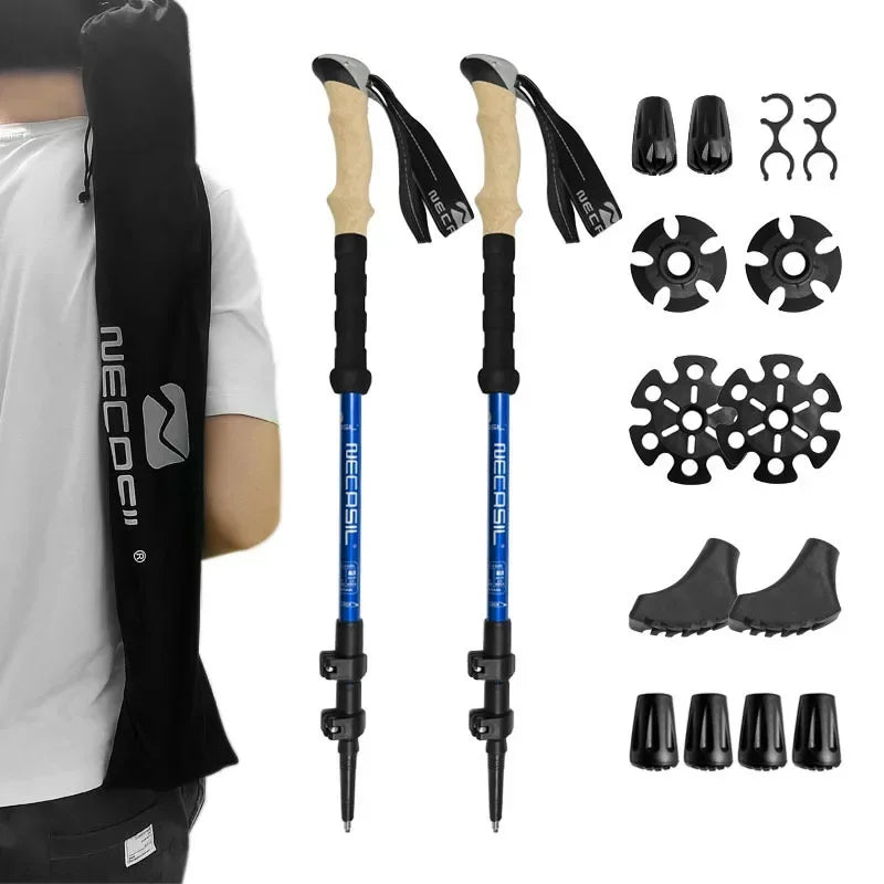 Bastones de trekking NECASIL – Bastones de senderismo plegables con mango de EVA y punta de goma