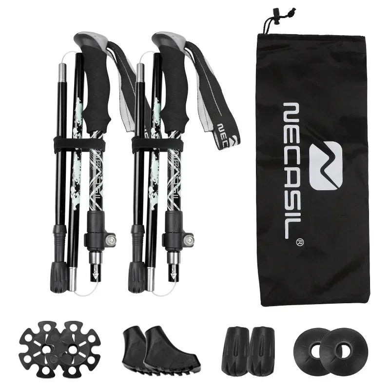 Bastones de trekking NECASIL – Bastones de senderismo plegables con mango de EVA y punta de goma