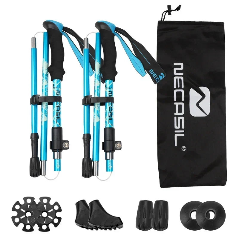 Bastones de trekking NECASIL – Bastones de senderismo plegables con mango de EVA y punta de goma
