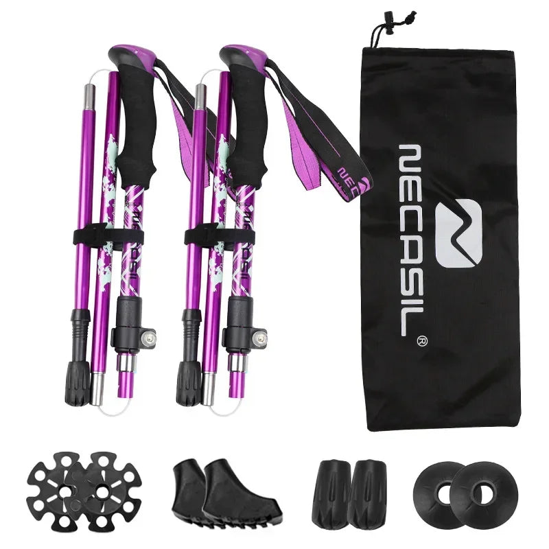 Bastones de trekking NECASIL – Bastones de senderismo plegables con mango de EVA y punta de goma
