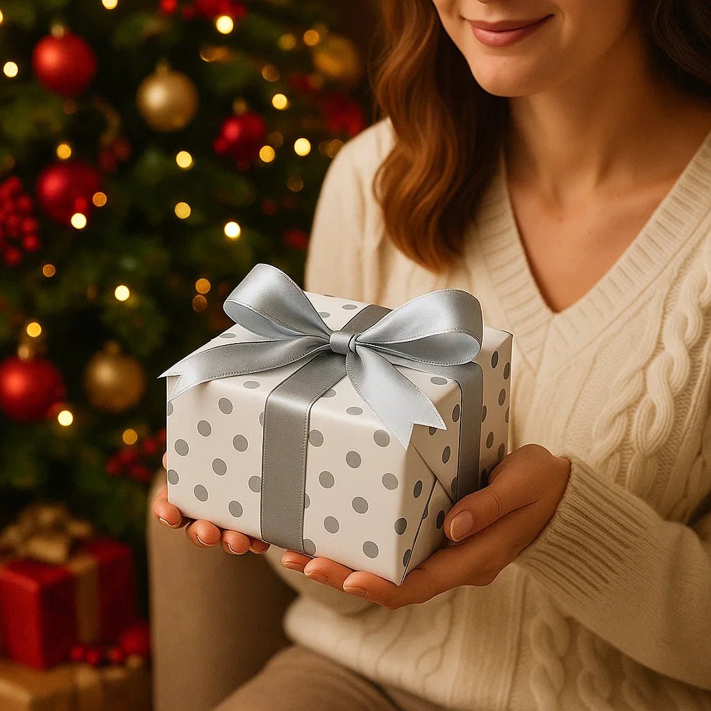 Nachhaltiges Geschenkpapier Set - Recycelbares Geschenkpapier Rolle mit Satinband für Weihnachten und besondere Anlässe 1