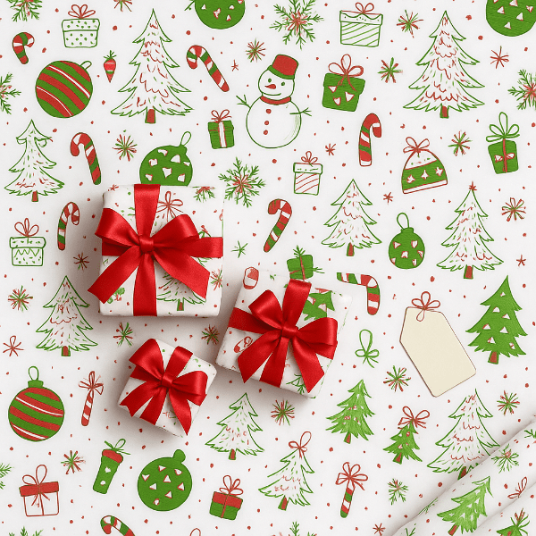 Nachhaltiges Geschenkpapier Set - Recycelbares Geschenkpapier Rolle mit Satinband für Weihnachten und besondere Anlässe 4