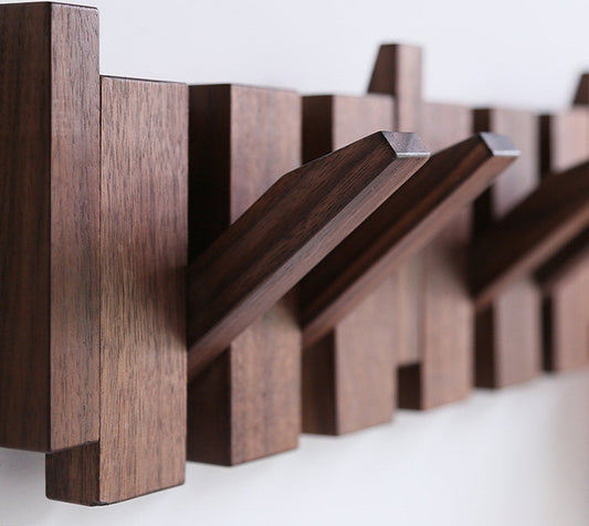 PIANOHANG – Perchero de pared inspirado en piano, hecho de madera maciza con ganchos plegables