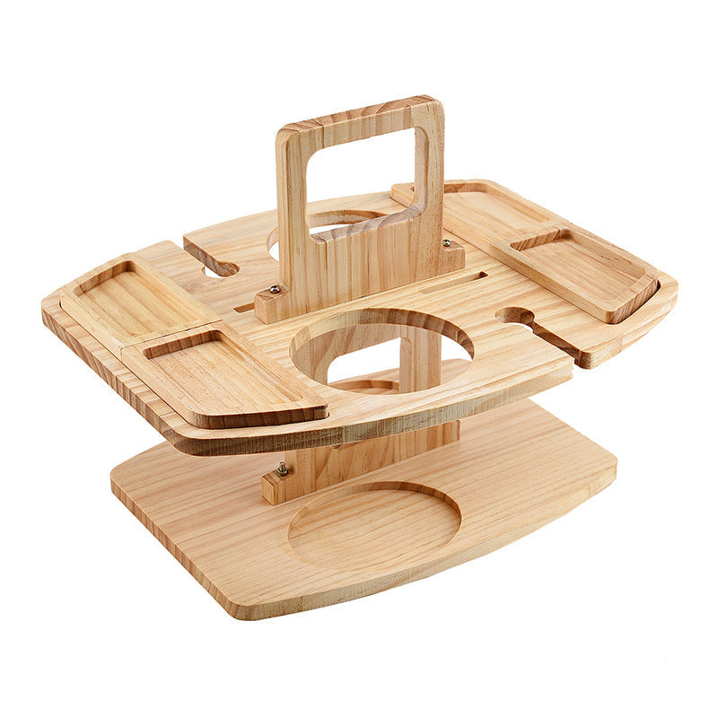Mesa de picnic portátil de madera – Mesa de picnic plegable de madera con portavasos de cristal y compartimentos para snacks | Para jardín, playa y viajes