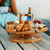 Mesa de picnic portátil de madera – Mesa de picnic plegable de madera con portavasos de cristal y compartimentos para snacks | Para jardín, playa y viajes