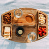 Mesa de picnic portátil de madera – Mesa de picnic plegable de madera con portavasos de cristal y compartimentos para snacks | Para jardín, playa y viajes
