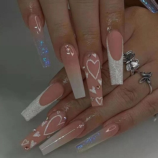 Presson Chic – 24 uñas postizas rosas con pegamento para un look de salón rápido