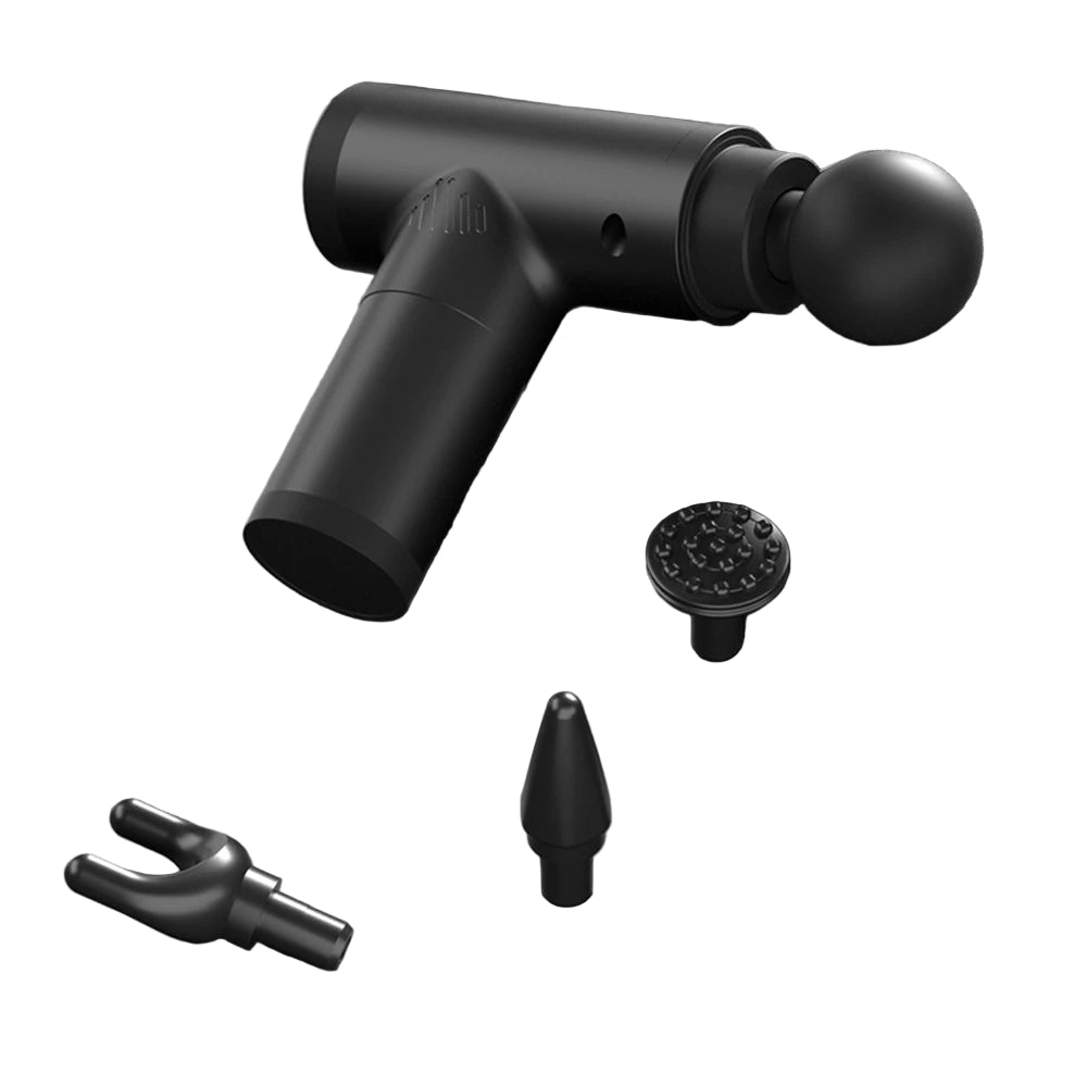 PulsePro Mini – Pistola per massaggi fasciali compatta con 6 livelli e 4 testine per massaggio