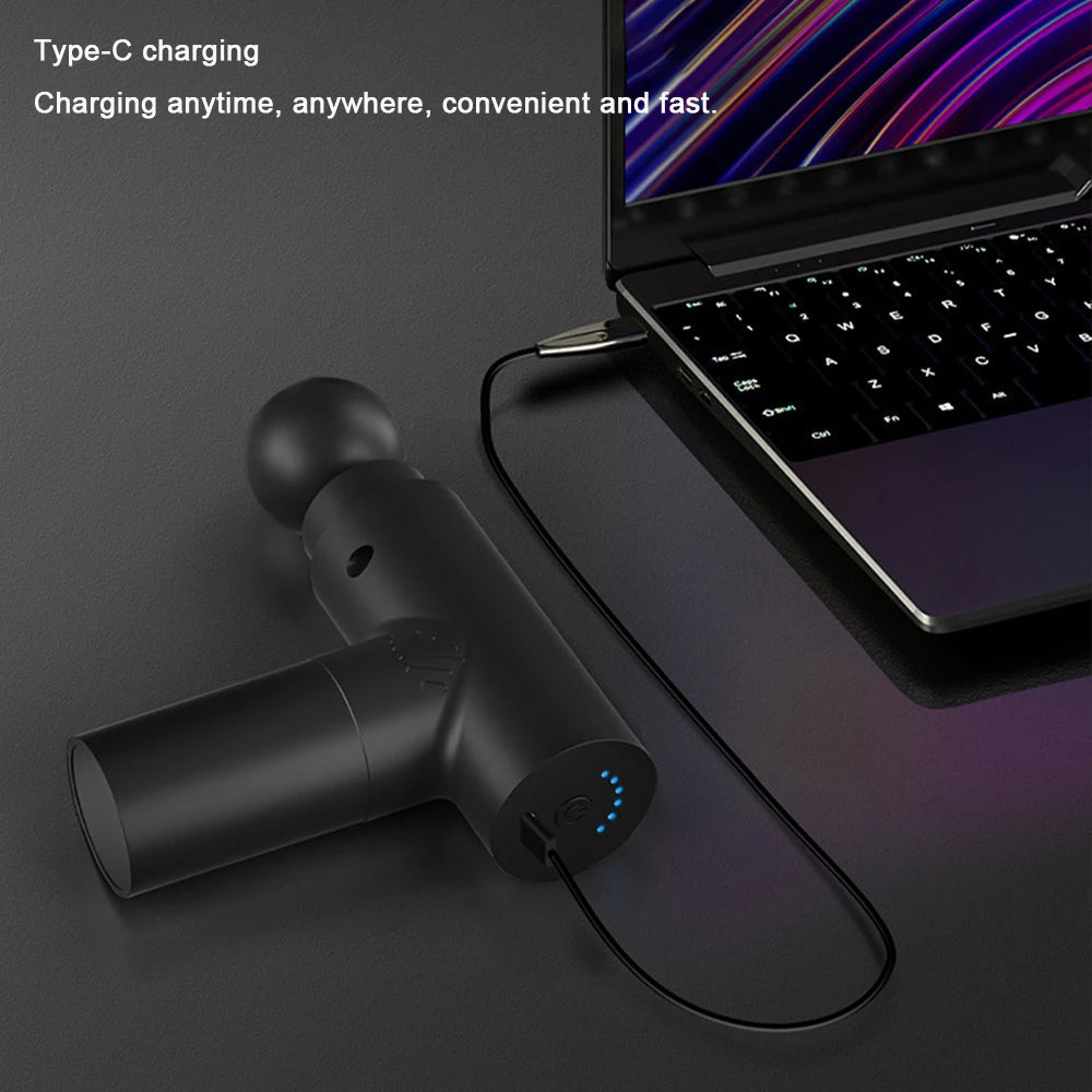 PulsePro Mini – Pistola per massaggi fasciali compatta con 6 livelli e 4 testine per massaggio