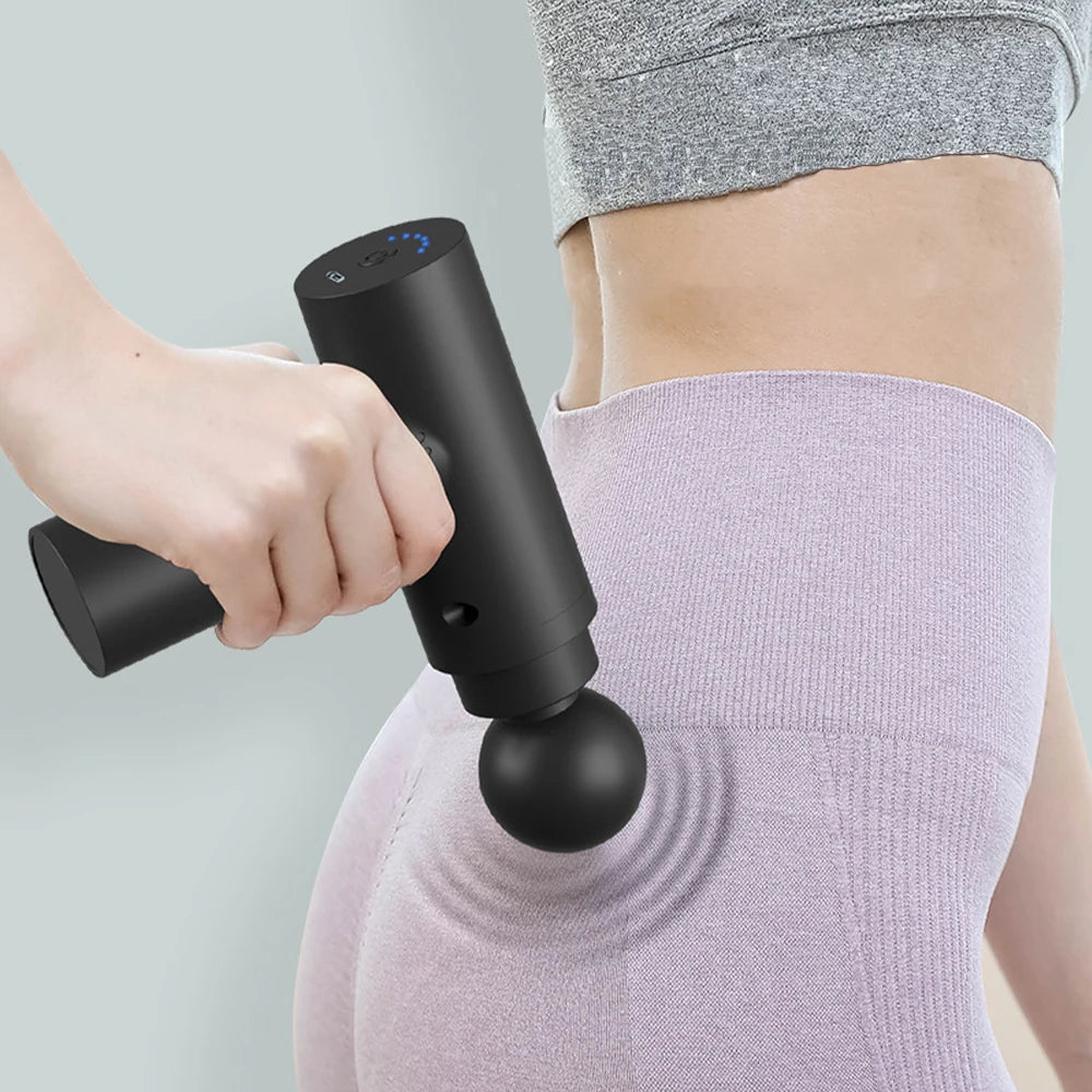 PulsePro Mini – Pistola per massaggi fasciali compatta con 6 livelli e 4 testine per massaggio