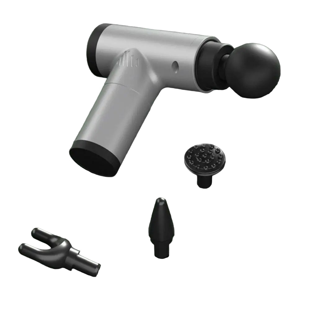 PulsePro Mini – Pistola per massaggi fasciali compatta con 6 livelli e 4 testine per massaggio