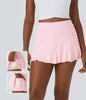 Falda de tenis de punto acanalado – Falda 2 en 1 femenina con dobladillo con volantes