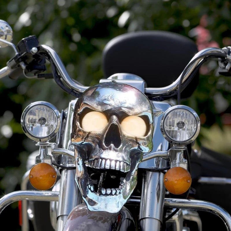 ROADREAPER – LED-Totenkopflampe für Motorräder mit Retro-Chrom-Finish 0