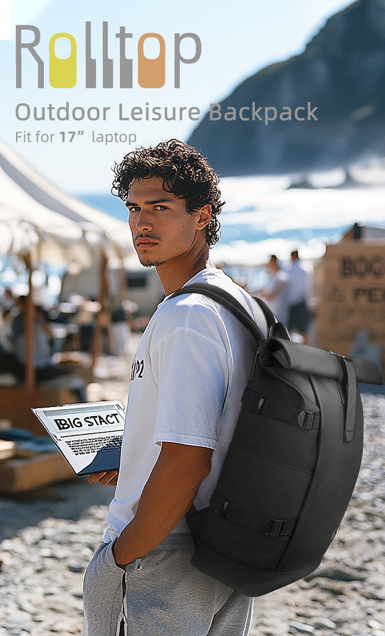 Mochila ROLLTRAIL – Mochila de exterior expandible con compartimento para portátil, cierre enrollable y protección antirrobo
