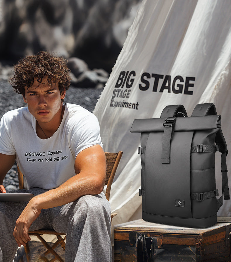 Mochila ROLLTRAIL – Mochila de exterior expandible con compartimento para portátil, cierre enrollable y protección antirrobo