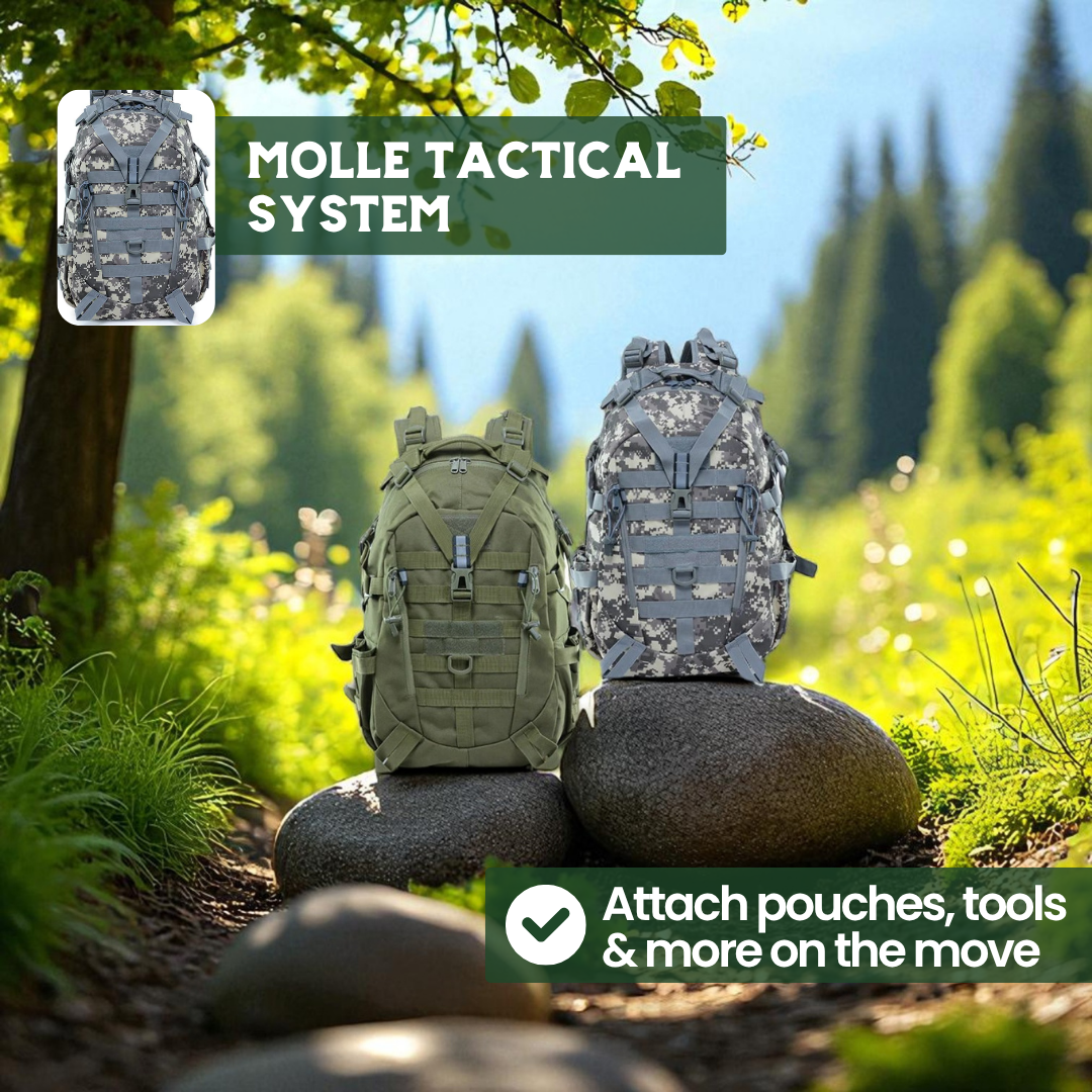 Mochila táctica ROVEX – mochila de 40L para exteriores con sistema MOLLE y construcción militar impermeable
