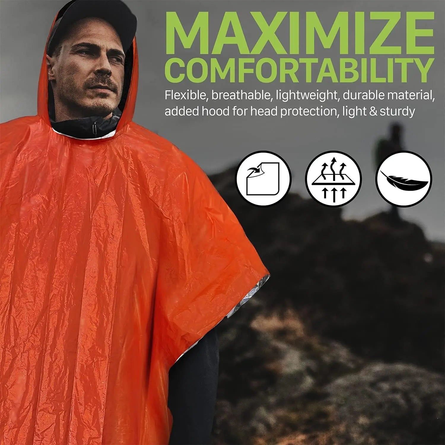 Poncho RainGuard – Poncho de lluvia de emergencia con capucha para protección al aire libre