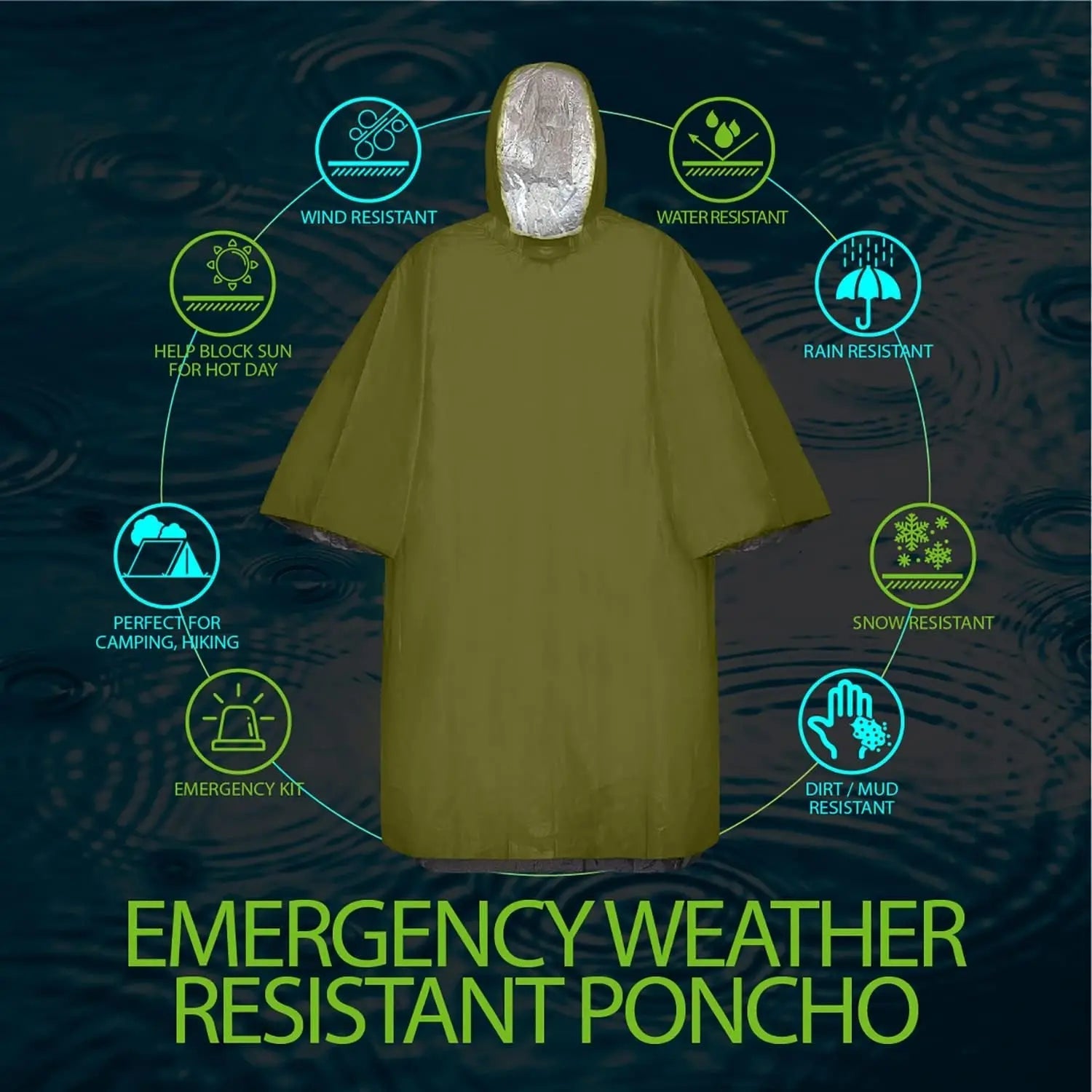 Poncho RainGuard – Poncho de lluvia de emergencia con capucha para protección al aire libre