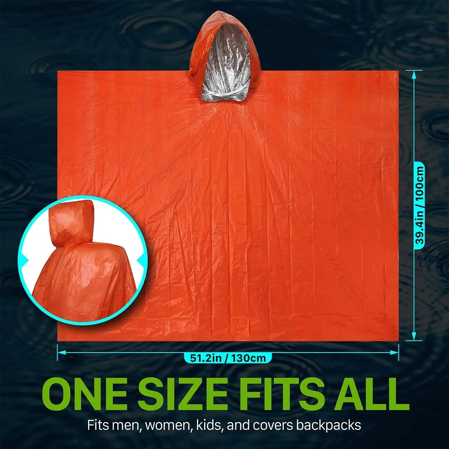 Poncho RainGuard – Poncho de lluvia de emergencia con capucha para protección al aire libre