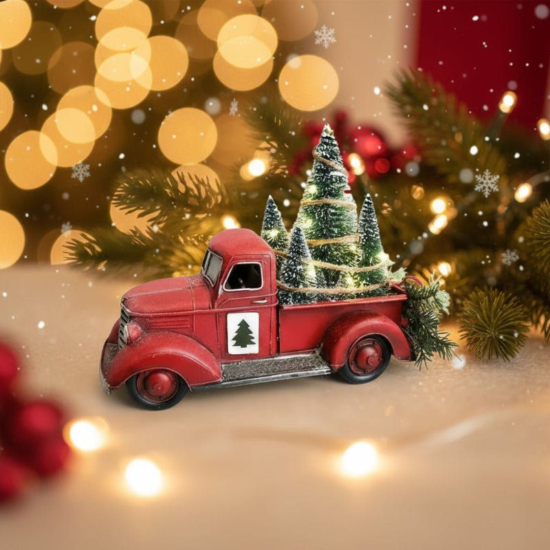 Roter Vintage-LKW Weihnachtsschmuck Mit Minibaum – Nostalgischer Baumschmuck 0