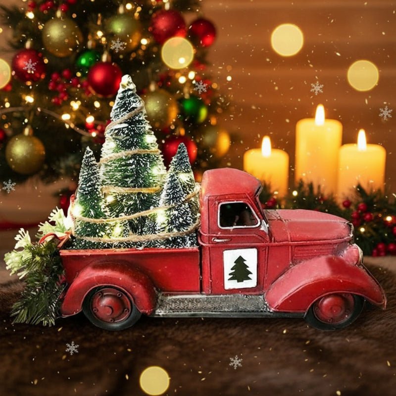 Roter Vintage-LKW Weihnachtsschmuck Mit Minibaum – Nostalgischer Baumschmuck 1